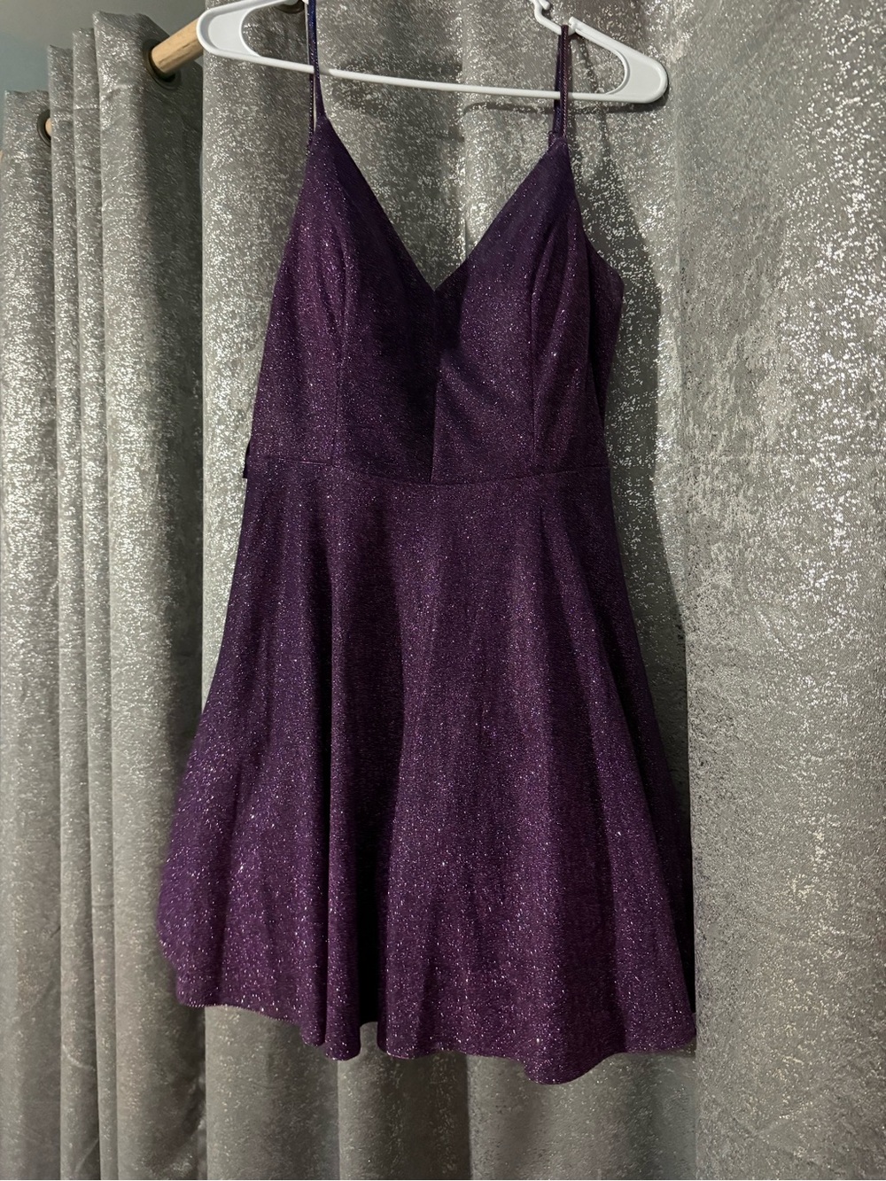 City Studio Sparkle Plum A-Line Spaghetti-Strap Mini Dress